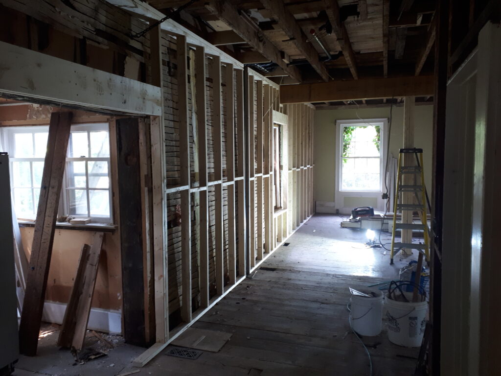 Faming a kitchen wall for cabinet installation